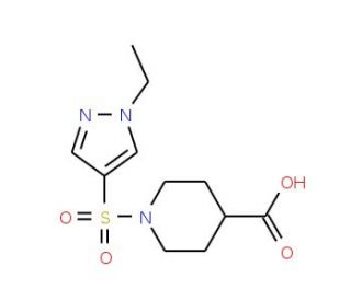 1-[(1-Ethyl-1H-pyrazol-4-yl)sulfonyl]piperidine-4-carboxylic acid - chemical structure image