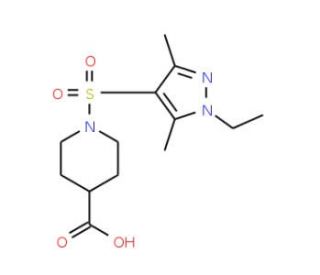 1-[(1-Ethyl-3,5-dimethyl-1H-pyrazol-4-yl)sulfonyl]piperidine-4-carboxylic acid - chemical structure image