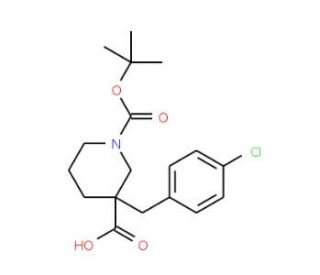 1-[(tert-Butyl)oxycarbonyl]-3-(4-chlorobenzyl)piperidine-3-carboxylic acid (CAS 174606-16-7) - chemical structure image
