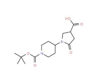 1-[1-(tert-Butoxycarbonyl)-4-piperidinyl]-5-oxo-3-pyrrolidinecarboxylic acid (CAS 937601-51-9) - chemical structure image