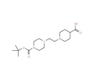 1-{2-[4-(tert-Butoxycarbonyl)piperazino]ethyl}-4-piperidinecarboxylic acid (CAS 874831-74-0) - chemical structure image