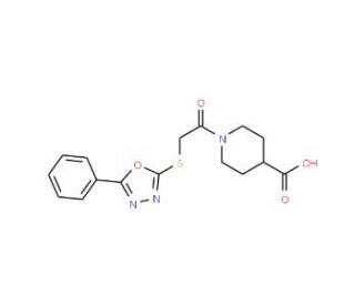 1-[2-(5-Phenyl-[1,3,4]oxadiazol-2-ylsulfanyl)-acetyl]-piperidine-4-carboxylic acid - chemical structure image