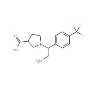 1-[2-Amino-1-(4-TFM-phenyl)-ethyl]-pyrrolidine-3-carboxylic acid (CAS 886364-10-9) - chemical structure image