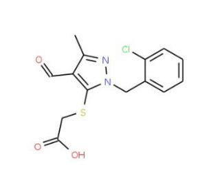 {[1-(2-chlorobenzyl)-4-formyl-3-methyl-1H-pyrazol-5-yl]thio}acetic acid - chemical structure image
