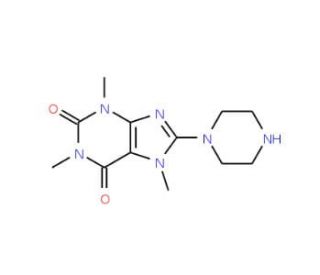 1,3,7-Trimethyl-8-piperazin-1-yl-3,7-dihydro-purine-2,6-dione (CAS 50693-74-8) - chemical structure image