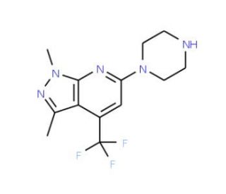 1,3-Dimethyl-6-piperazino-4-(trifluoromethyl)-1H-pyrazolo[3,4-b]pyridine - chemical structure image