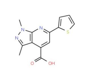 1,3-dimethyl-6-thien-2-yl-1H-pyrazolo[3,4-b]pyridine-4-carboxylic acid (CAS 893645-77-7) - chemical structure image