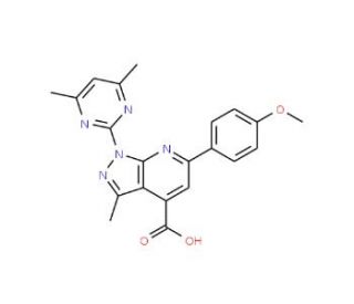 1-(4,6-Dimethyl-pyrimidin-2-yl)-6-(4-methoxy-phenyl)-3-methyl-1H-pyrazolo[3,4-b]pyridine-4-carboxylic acid - chemical structu