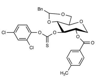 1,5-Anhydro-4,6-O-benzylidene-3-O-[2,4-dichlorophenyl]thiocarbonyloxy-2-O-p-toluoyl-D-glucitol - chemical structure image