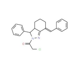 1-(7-Benzylidene-3-phenyl-3,3a,4,5,6,7-hexahydro-indazol-2-yl)-2-chloro-ethanone - chemical structure image