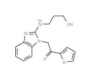 1-Furan-2-yl-2-[2-(3-hydroxy-propylamino)-benzoimidazol-1-yl]-ethanone (CAS 435345-14-5) - chemical structure image