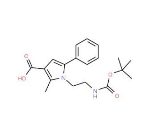 1-(N-tert-Butoxycarbonylaminoethyl)-2-methyl-5-phenylpyrrole-3-carboxylic acid (CAS 306936-27-6) - chemical structure image