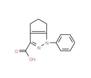 1-phenyl-1,4,5,6-tetrahydrocyclopenta[c]pyrazole-3-carboxylic acid (CAS 96197-36-3) - chemical structure image