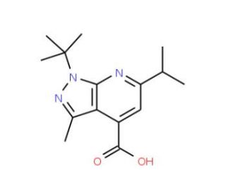 1-tert-butyl-3-methyl-6-(propan-2-yl)-1H-pyrazolo[3,4-b]pyridine-4-carboxylic acid - chemical structure image