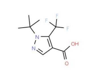 1-tert-butyl-5-(trifluoromethyl)-1H-pyrazole-4-carboxylic acid (CAS 142818-02-8) - chemical structure image