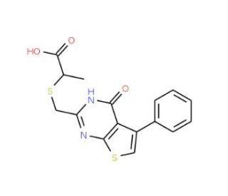 2-{[(4-oxo-5-phenyl-3,4-dihydrothieno[2,3-d]pyrimidin-2-yl)methyl]thio}propanoic acid - chemical structure image