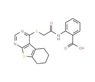 2-{[(5,6,7,8-tetrahydro[1]benzothieno[2,3-d]pyrimidin-4-ylthio)acetyl]amino}benzoic acid - chemical structure image
