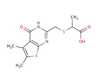 2-{[(5,6-dimethyl-4-oxo-3,4-dihydrothieno[2,3-d]pyrimidin-2-yl)methyl]thio}propanoic acid - chemical structure image