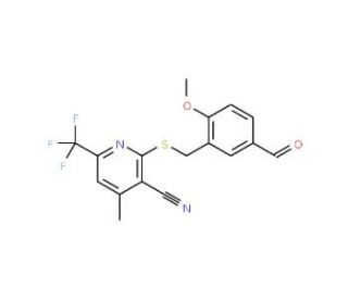 2-[(5-Formyl-2-methoxybenzyl)thio]-4-methyl-6-(trifluoromethyl)nicotinonitrile - chemical structure image
