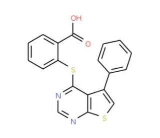 2-[(5-phenylthieno[2,3-d]pyrimidin-4-yl)thio]benzoic acid - chemical structure image