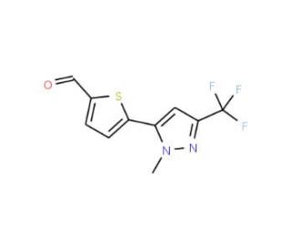 2-[1-Methyl-3-(trifluoromethyl)pyrazol-5-yl]thiophene-5-carboxaldehyde (CAS 175202-94-5) - chemical structure image
