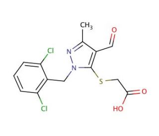 [2-(2,6-Dichloro-benzyl)-4-formyl-5-methyl-2H-pyrazol-3-ylsulfanyl]-acetic acid - chemical structure image