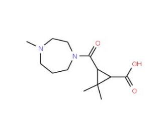 2,2-Dimethyl-3-[(4-methyl-1,4-diazepan-1-yl)-carbonyl]cyclopropanecarboxylic acid - chemical structure image