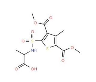 2-({[3,5-bis(methoxycarbonyl)-4-methylthien-2-yl]sulfonyl}amino)propanoic acid - chemical structure image