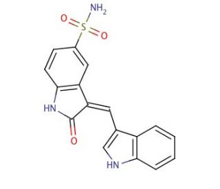 2,3-Dihydro-3-(1H-indol-3-ylmethylene)-2-oxo-1H-indole-5-sulfonamide (CAS 181223-16-5) - chemical structure image