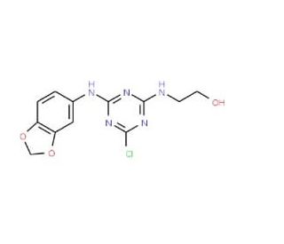 2-[4-(Benzo[1,3]dioxol-5-ylamino)-6-chloro-[1,3,5]triazin-2-ylamino]-ethanol - chemical structure image