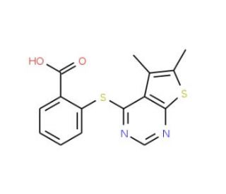 2-(5,6-Dimethyl-thieno[2,3-d]pyrimidin-4-ylsulfanyl)-benzoic acid - chemical structure image