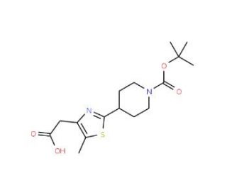 2-[5-Methyl-2-(N-tert-butoxycarbonylpiperidine)-1,3-thiazol-4-yl]acetic acid (CAS 845885-88-3) - chemical structure image