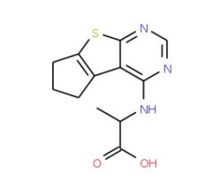 2-(6,7-Dihydro-5H-cyclopenta[4,5]thieno[2,3-d]-pyrimidin-4-ylamino)-propionic acid - chemical structure image