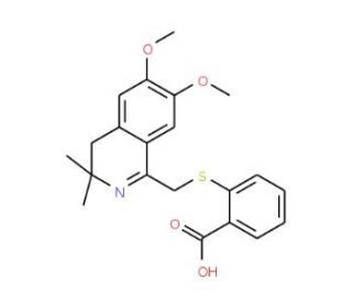 2-(6,7-Dimethoxy-3,3-dimethyl-3,4-dihydro-isoquinolin-1-ylmethylsulfanyl)-benzoic acid (CAS 332358-89-1) - chemical structure