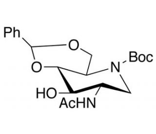 2-Acetamido-4,6-O-benzylidene-N-(tert-butoxycarbonyl)-1,2,5-trideoxy-1,5-imino-D-glucitol - chemical structure image