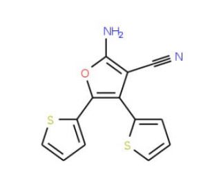 2-Amino-4,5-di-thiophen-2-yl-furan-3-carbonitrile (CAS 75861-31-3) - chemical structure image