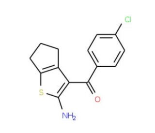 (2-amino-5,6-dihydro-4H-cyclopenta[b]thien-3-yl)(4-chlorophenyl)methanone (CAS 304018-04-0) - chemical structure image