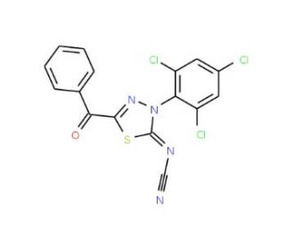 2-Benzoyl-5-cyanimino-4,5-dihydro-4-(2,4,6-trichlorophenyl)-1,3,4-thiadiazole - chemical structure image