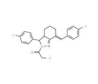 2-Chloro-1-[7-(4-chloro-benzylidene)-3-(4-chloro-phenyl)-3,3a,4,5,6,7-hexahydro-indazol-2-yl]-ethanone - chemical structure i