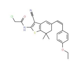2-Chloro-N-{3-cyano-5-[2-(4-ethoxy-phenyl)-vinyl]-7,7-dimethyl-6,7-dihydro-benzo[b]thiophen-2-yl}-acetamide - chemical struct