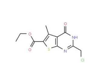 2-Chloromethyl-5-methyl-4-oxo-3,4-dihydro-thieno[2,3-d]pyrimidine-6-carboxylic acid ethyl ester (CAS 89567-06-6) - chemical s