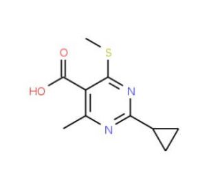 2-cyclopropyl-4-methyl-6-(methylthio)pyrimidine-5-carboxylic acid - chemical structure image