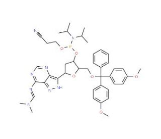 2-(Dimethylaminomethylidene)amino-9-(2-deoxy-b-D-ribofuranosyl)purine 3&prime;-CE phosphoramidite (CAS 178925-41-2) - chemical stru