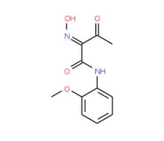 2-Hydroxyimino-N-(2-methoxy-phenyl)-3-oxo-butyramide (CAS 42056-95-1) - chemical structure image
