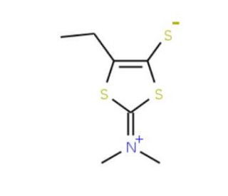 2-(N,N-Dimethyliminium)-4-ethyl-5-mercapto-1,3-dithiol, inner salt (CAS 677031-20-8) - chemical structure image