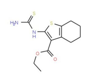 2-Thioureido-4,5,6,7-tetrahydro-benzo[b]thiophene-3-carboxylic acid ethyl ester (CAS 105544-62-5) - chemical structure image