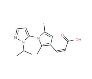 (2E)-3-[1-(1-isopropyl-1H-pyrazol-5-yl)-2,5-dimethyl-1H-pyrrol-3-yl]acrylic acid - chemical structure image