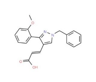 (2E)-3-[1-benzyl-3-(2-methoxyphenyl)-1H-pyrazol-4-yl]acrylic acid - chemical structure image