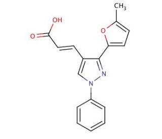 (2E)-3-[3-(5-methyl-2-furyl)-1-phenyl-1H-pyrazol-4-yl]acrylic acid - chemical structure image