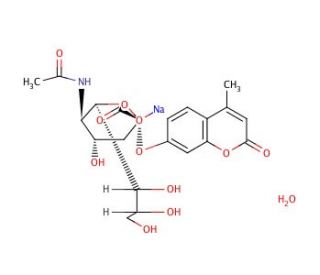2&prime;-(4-Methylumbelliferyl)-&alpha;-D-N-acetylneuraminic acid sodium salt (CAS 76204-02-9) - chemical structure image